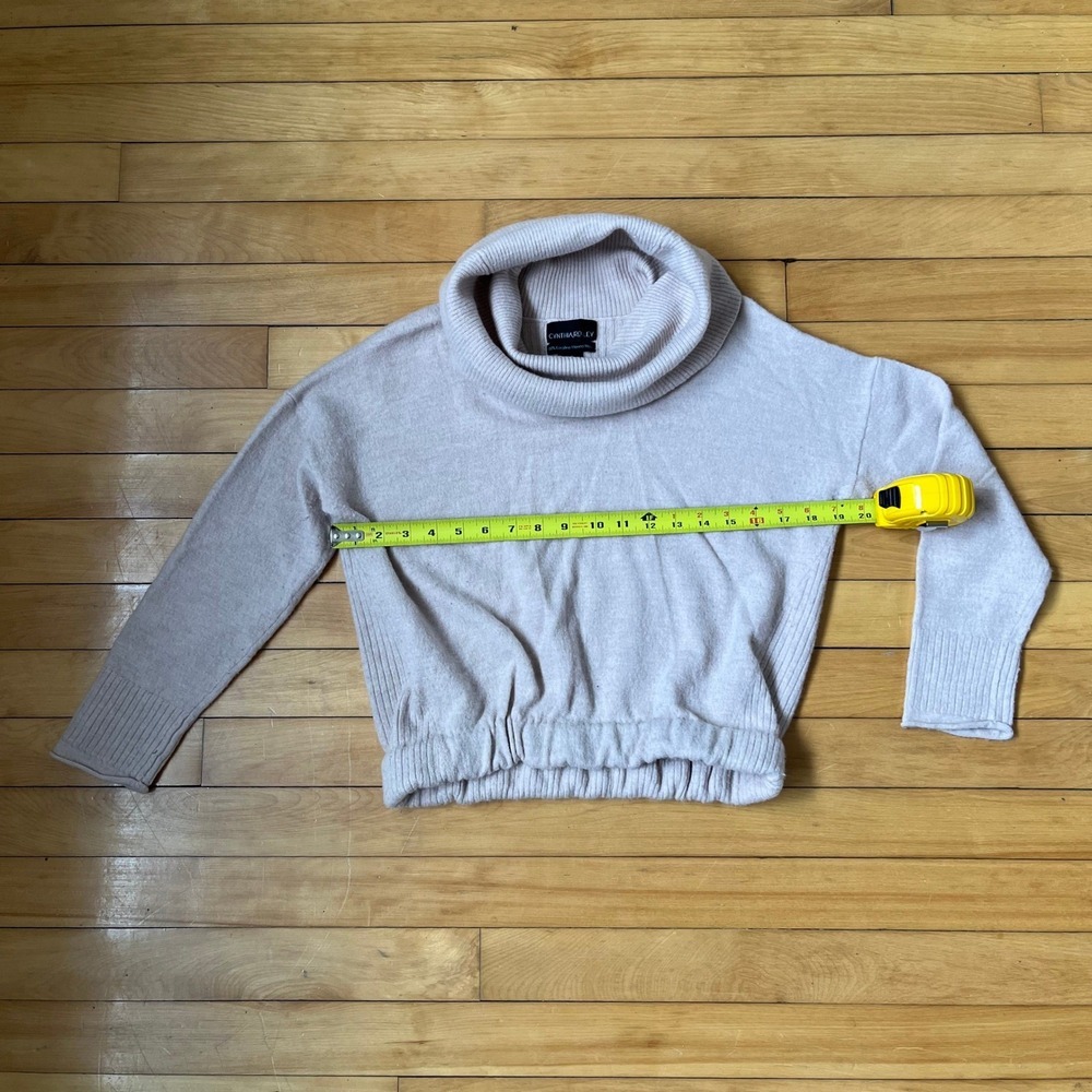Cynthia Rowley Merino Wool Cowl Neck Sweater Oatmeal Beige XL Elastic Hem - Picture 5 of 5